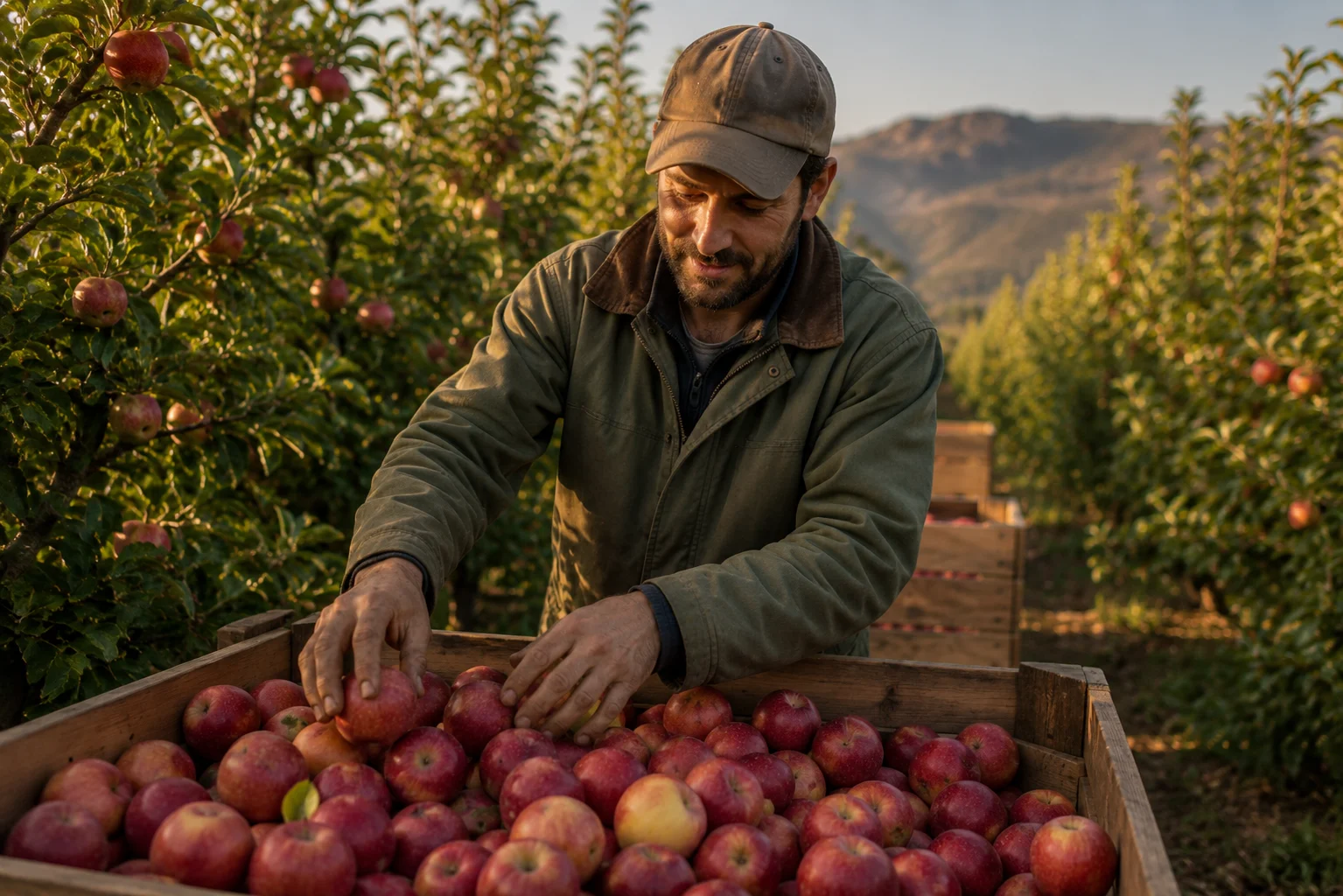 Cosecha de manzanas orgánicas en el valle central