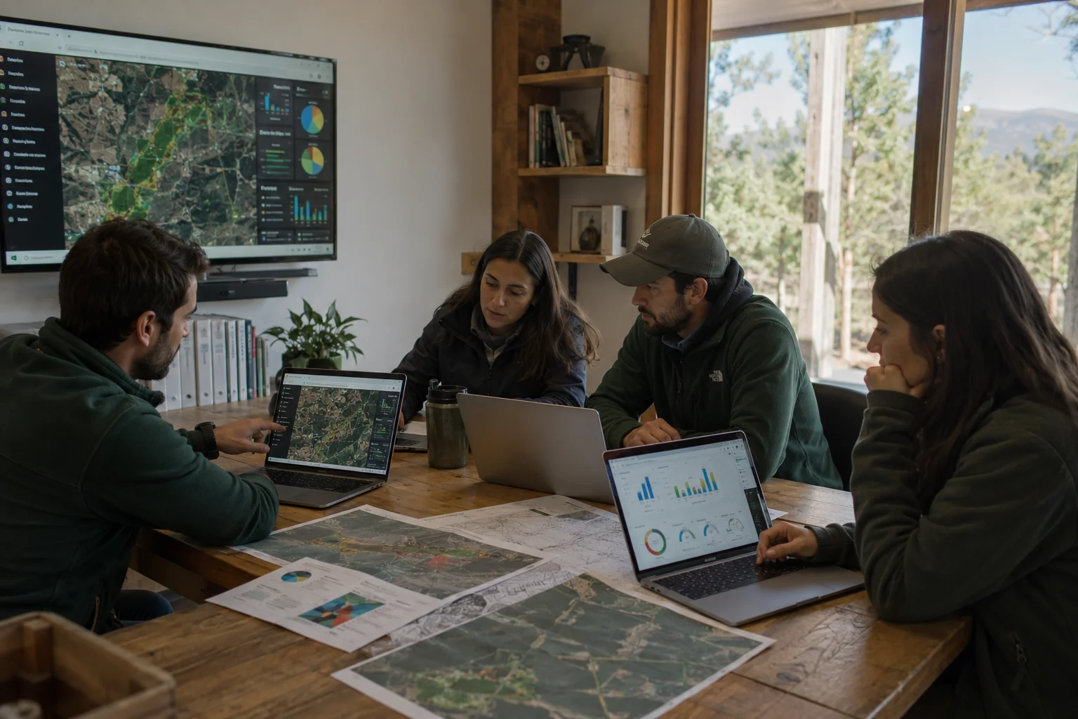 Equipo de investigadores analizando datos geoespaciales