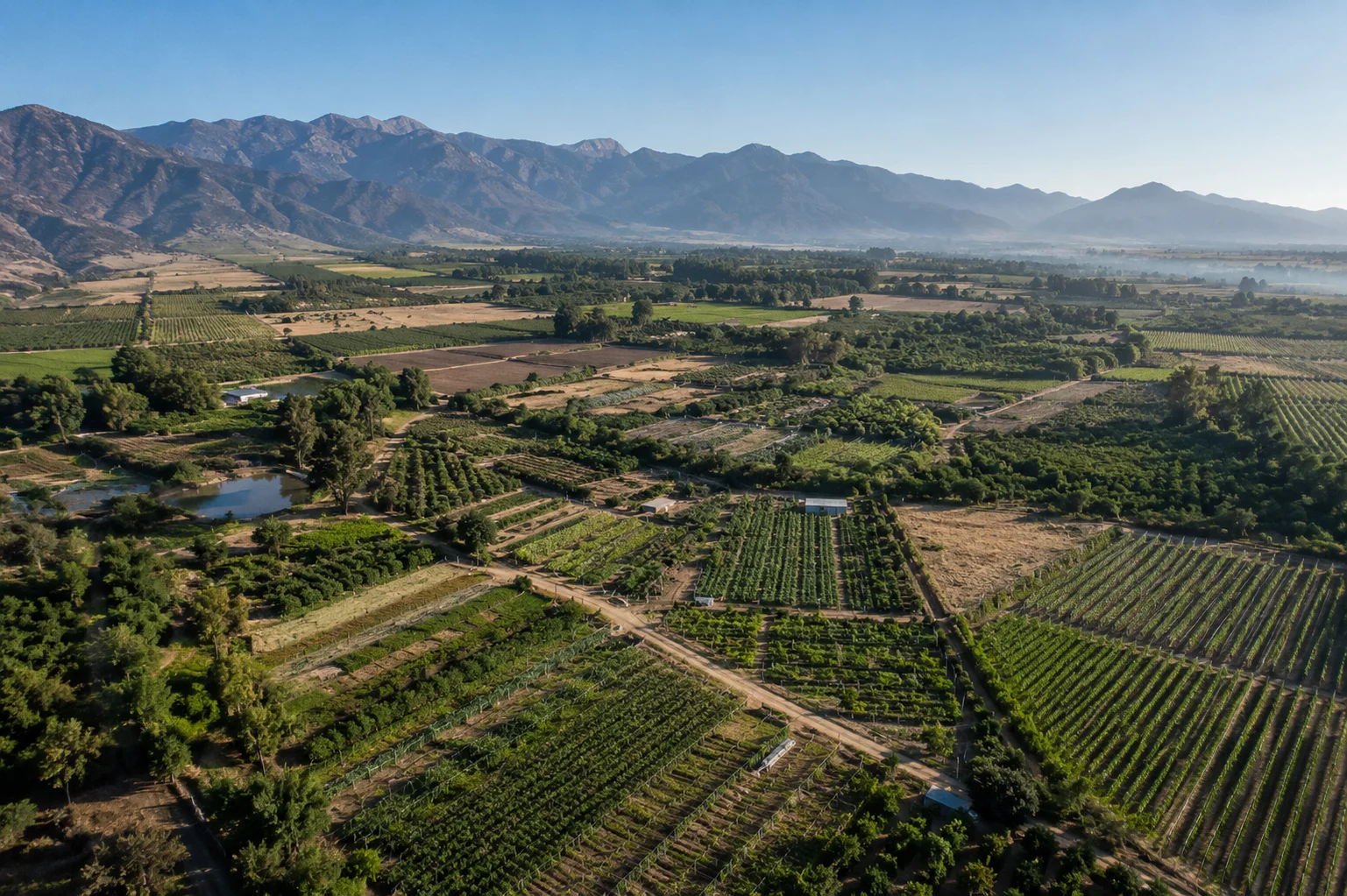 Valle central agrícola de Chile visto desde el aire